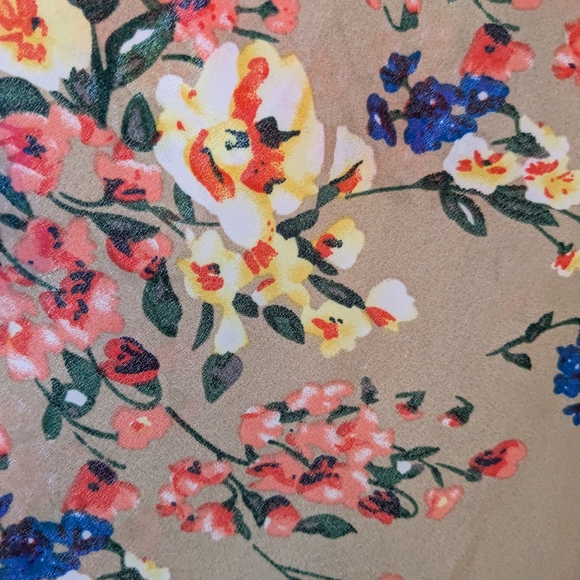 RELIPOP Tan Orange Yellow Pink Blue Floral Semi Sheer Cardigan with Crochet - Picture 5 of 8